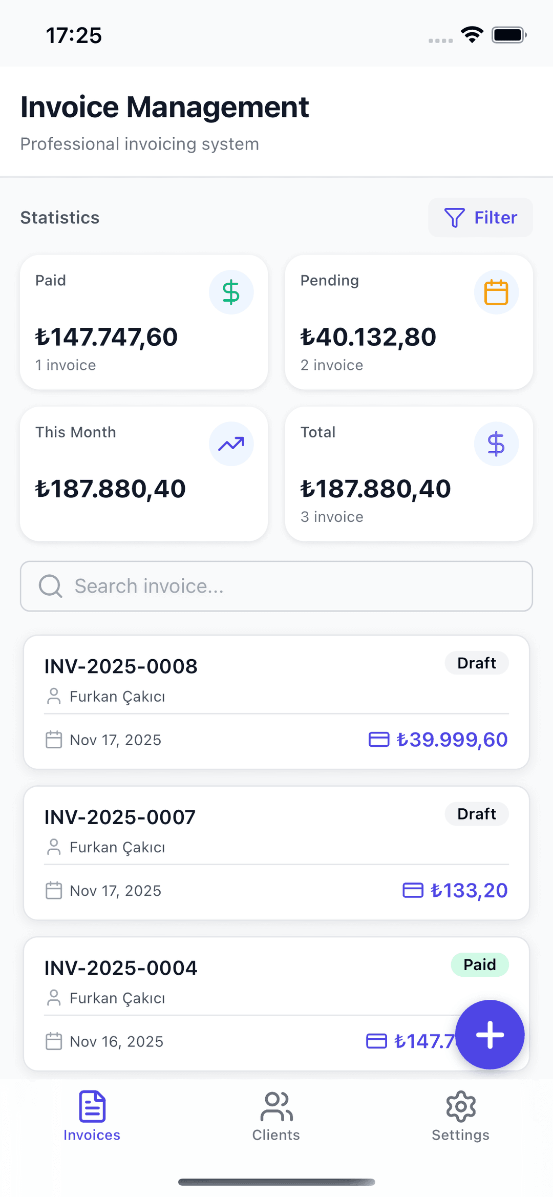 Invoice Management Dashboard